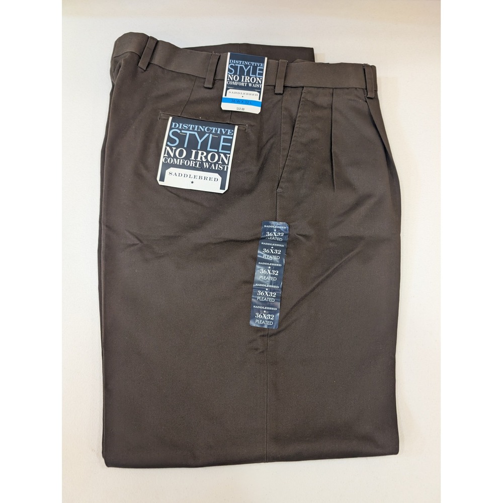 Saddlebred Mens Distinctive Style Brown Pleated No Iron‎ Comfort Waist Pants NWT - Picture 3 of 3